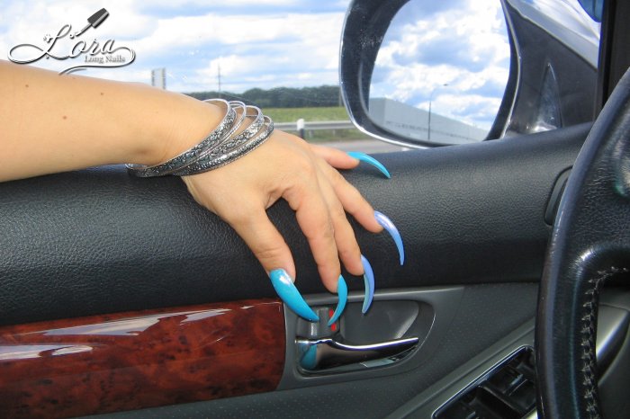 🚗 Long blue claws in the car