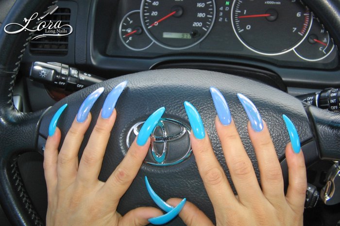 🚗 Long blue claws in the car