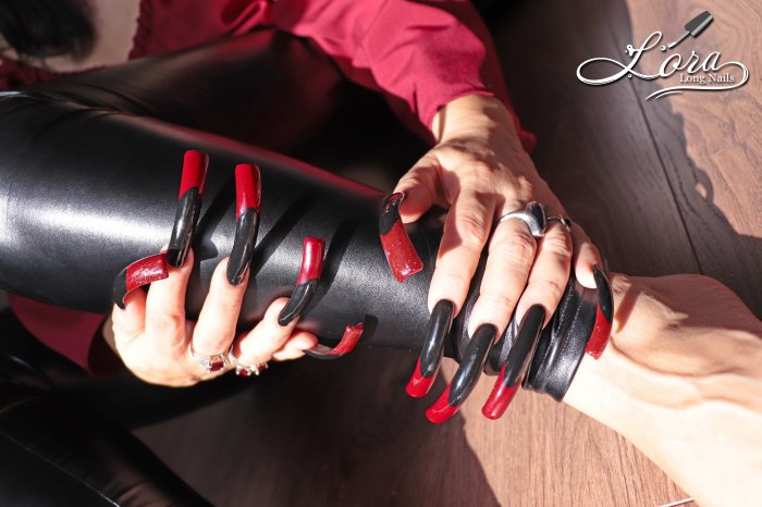 Latex leggings and long nails