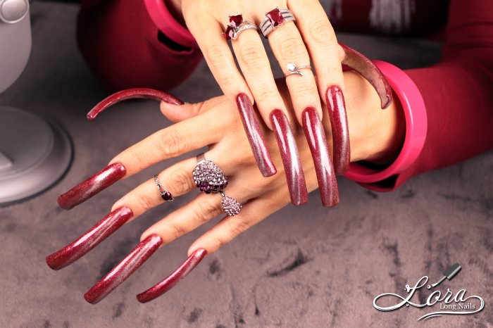 ❤️❤️❤️ Photo shoot for video - magnetic red square long nails