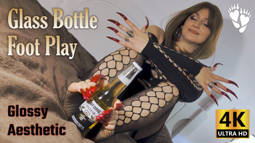 Extreme Long Deep Red Stiletto Nails | Glass Bottle ASMR & Foot Play | Glossy Aesthetic