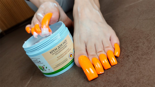 Photosession "Orange Long Toenails 🍊 Feet Massage"