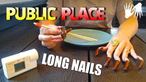 Long Nails 🍣 PUBLIC PLACE (asmr, eating, tapping)
