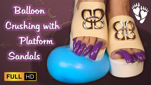 👠 Balloon Crushing with Platform Sandals & Long Toenails