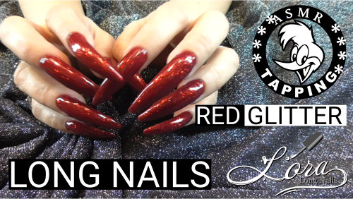 ASMR Red glitter LONG NAILS (tapping, scratching, no talking)