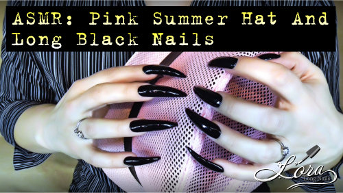 Pink Summer Hat & Long Black Nails (asmr, tapping, scratching)