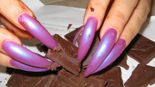 Photo session for video of long nails and chocolates (archive 19.09.2018)