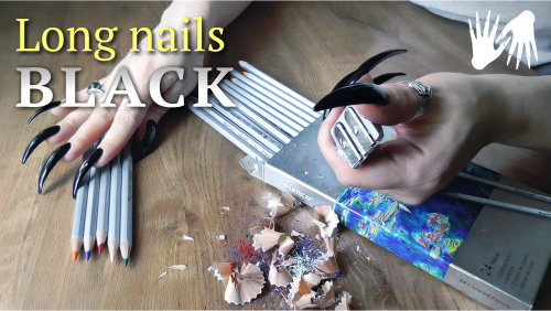 ✌️ LONG black NAILS ✏️ pencil sharpening 👯 ASMR