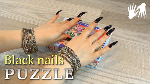 Black nails & puzzle | How to do with long nails