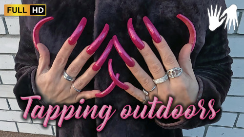 ASMR tapping outdoors long red glitter nails