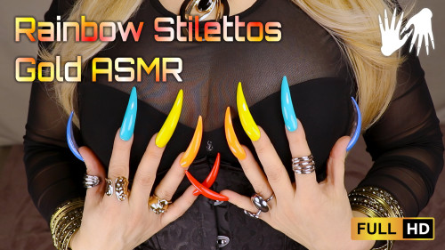 🌈 Rainbow Stilettos & Gold ASMR (tapping, 💍rings, bracelets)