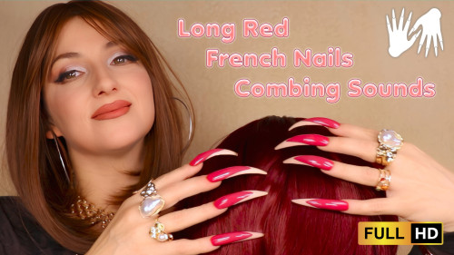 💅 Long Red French Nails & Combing Sounds 🪮 Relaxing Visuals