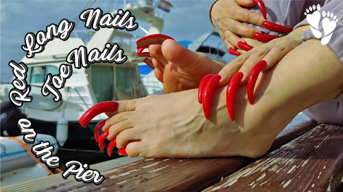 Red Long Nails & ToeNails on the Pier