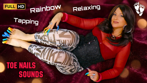 🌈 Long Rainbow Nails Tapping on Wooden Floor ASMR | Relaxing Music & Toe Nail Sounds