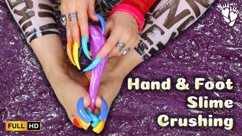 💜 Purple Slime ASMR & Rainbow Nails | Hand & Foot Slime Crushing / Stretching