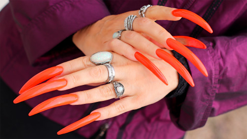 My new orange pointy nails