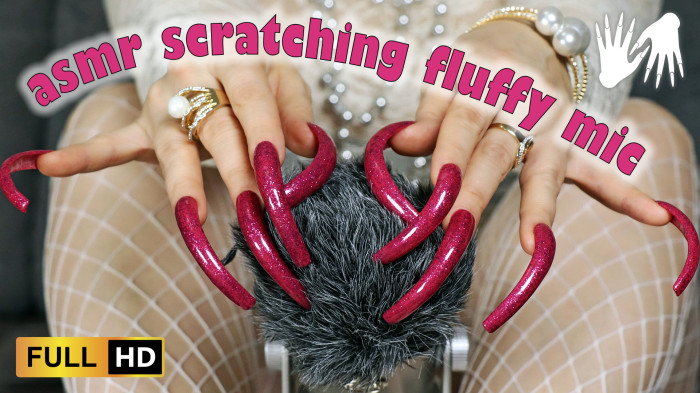 ASMR mic scratching - glitter red long fingernails - Lora Long Nails