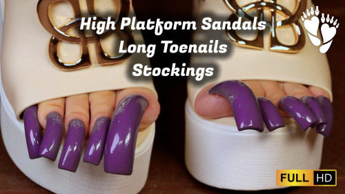High Platform Sandals & Lilac Style 💜 Long Toenails & Stockings