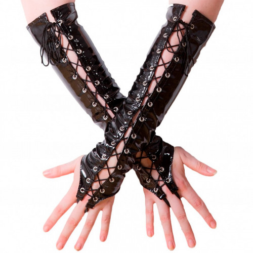 Long black bandage gloves with wet effect